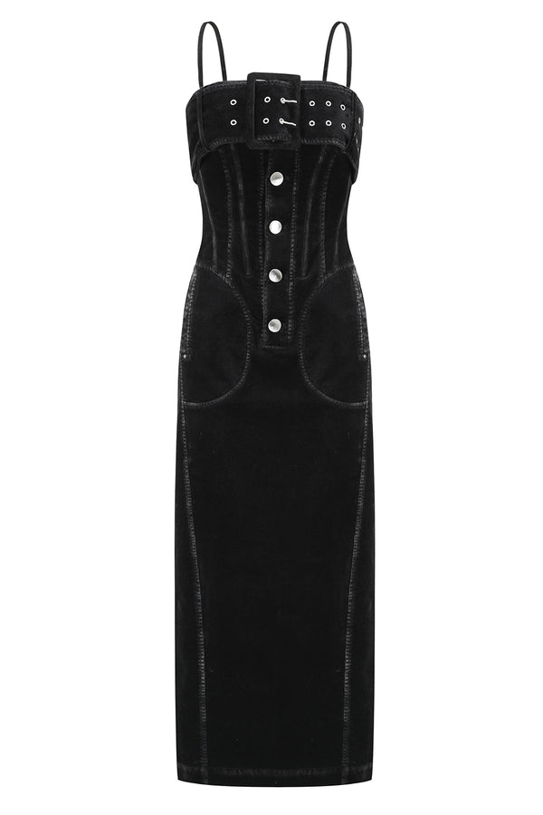 OUDE WAAG 25 autumn and winter vintage washed waist dress OW-OW-25AW-DS03C1BL900-HEI black